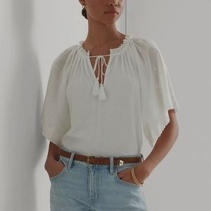Lauren by Ralph Lauren Eyelet Jersey Flutter Sleeve Top